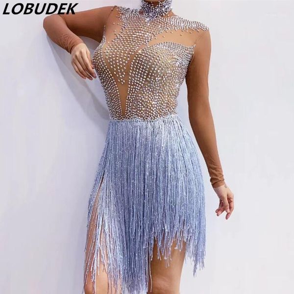 

sparkly rhinestones turtleneck transparent tassels bodysuit fashion women birthday celebration mesh bodysuit stage costume1, Black;white