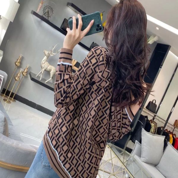 

knitted cardigan sweater double f letter tees jacquard temperament v-neck thin knit jacket for men and women of the same style, White;black