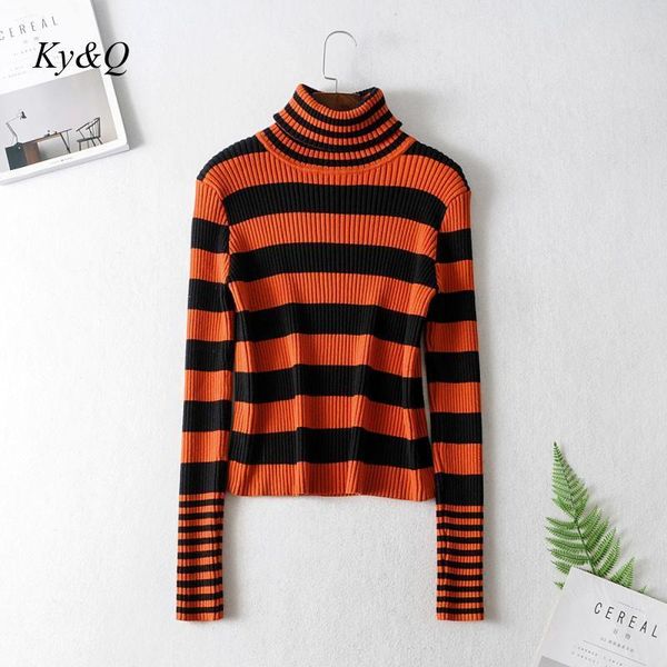 

women's sweaters vintage women fashion chic design red striped turtleneck sweater knit 2021 brand pullover clothes, White;black