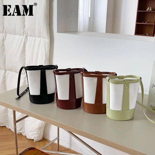 

cross body [eam] women color matching canvas bucket handbag personality all-match crossbody shoulder bag fashion tide 2021 18a1422