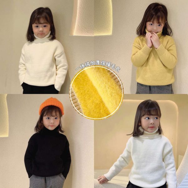 

new solid winter korean girls' 2020 color boys' thickened children's high neck plush sweater t-shirt, Blue