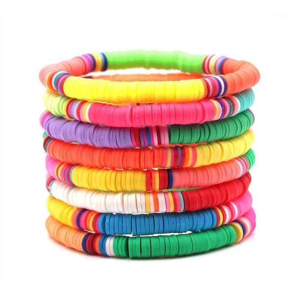 

6mm bright light color polymer clay heishi beads stretch bracelet women girl red pink orange green multicolor surf jewelry gift1, Black