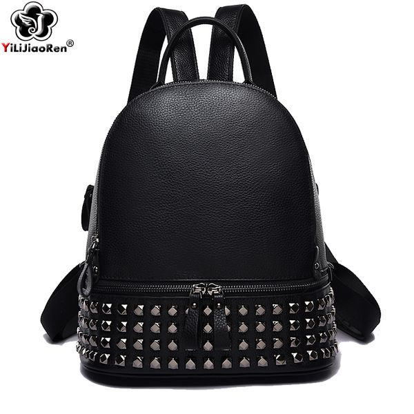

hbp fashion rivet women backpack brand genuine leather backpack purse large capacity school bag bookbag designer simple back pack