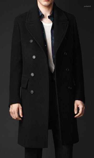 

autumn casual woolen coat men trench coats double breasted long sleeves overcoat mens cashmere coat casaco masculino england 4xl1, Black