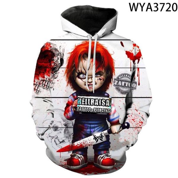 

child women arrival horror movie casual men of character chucky 3d 2020 pullover printed children hoodies new cool play ksdge, Black;white