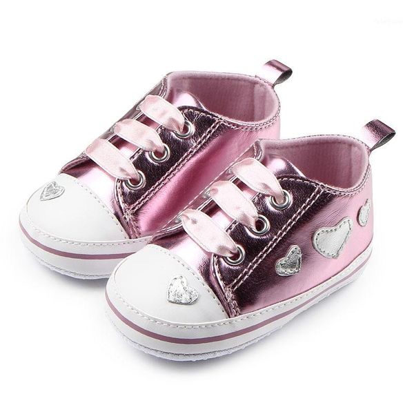 

0-18 m baby girl silver crib heart soft shoes skidproof toddlers infant baby pu leather shoes1