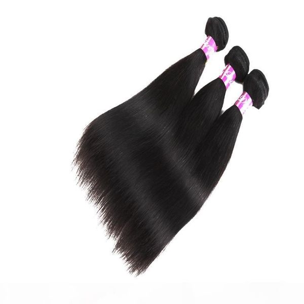 

peruvian 3 bundles with 360 lace frontal straight hair silky bundles with human hair wefts with closure, Black;brown