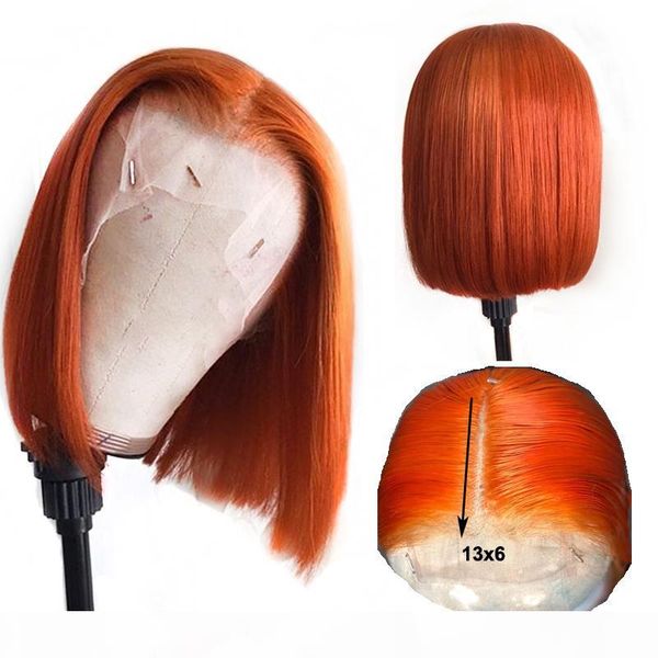 

colored ginger lace human hair wig orange remy indian 13x6 preplucked deep part straight pixie cut short bob for black women