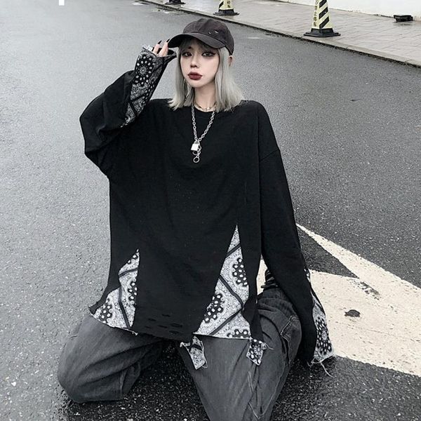 

2021 new spring around the neck of two female retro loose red net sweatpants torn upper tide y438 7f74, Black