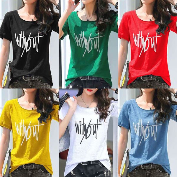 

slub cotton short sleeve t-shirt pure cotton summer 2020 new loose large printed half sleeve t-shirt trend of korean version owkzf, White