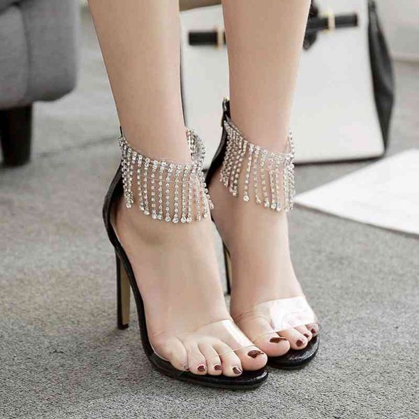 

women pumps luxury high heels shoes gold wedding shoestransparent sandals stiletto dress, Black