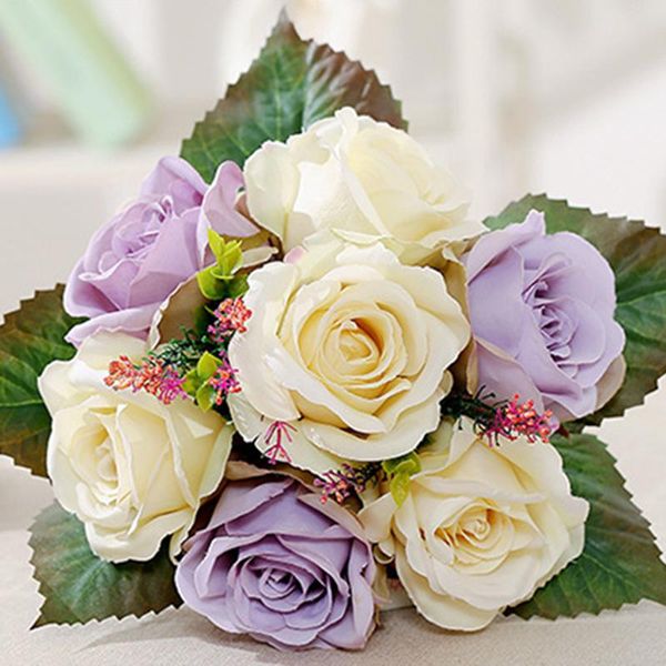 

decorative flowers & wreaths home decoration 7 heads artificial silk rose bride bouquet simulation fake plant bridal wedding party decor p0.