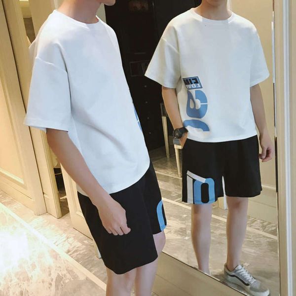 

sleeve summer men's suit casual short two piece sports fashion thin youth handsome clothes, Gray