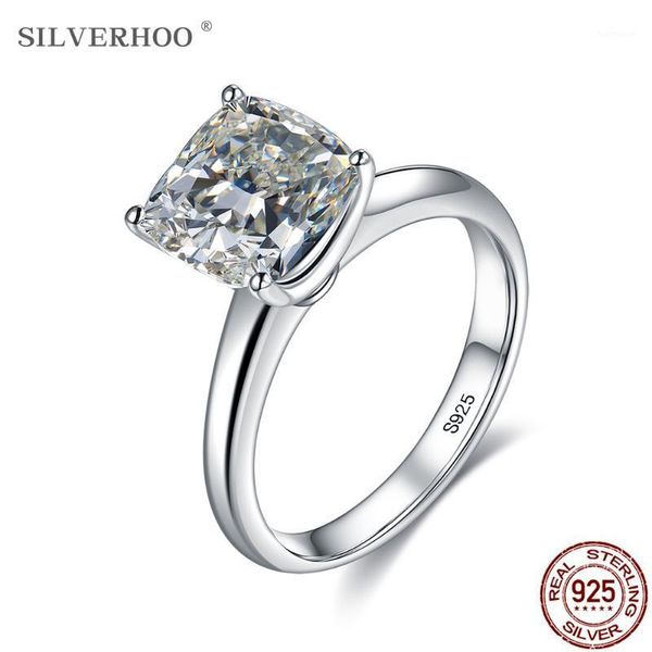 

silverhoo rings for women 925 sterling silver shiny large geometry cubic zirconia engagement wedding rings female fine jewelry1, Golden;silver