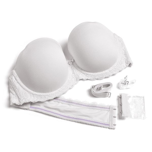 YANDW puro sutiã branco ajustado Halter Silicone Strapless Mulheres Sexy Laces Bra Copa Unpadded 32 3 3 36 38 40 42 44 46 B C D E F G 201202