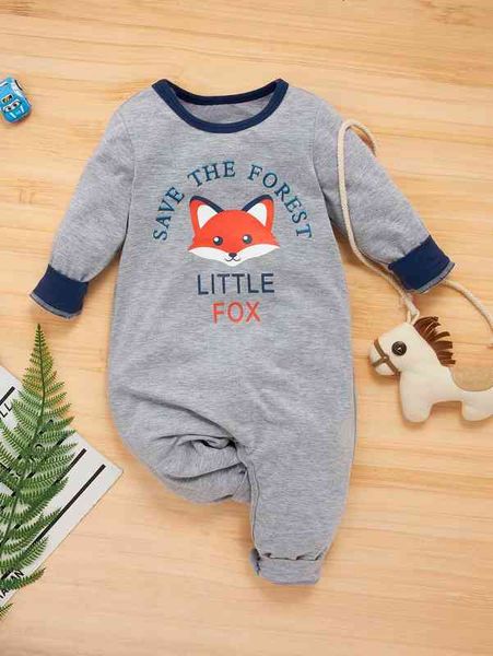

baby slogan & cartoon graphic contrast trim jumpsuit she, Blue