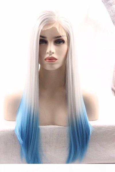 

charming glueless brazilian lace front wigs silky straight ombre gray blue hair wigs with baby hair synthetic wigs for black women
