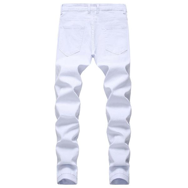 

gersri straight hole destruction trousers distressed jeans men denim trousers men jeans fashion designer brand white jean male, Blue