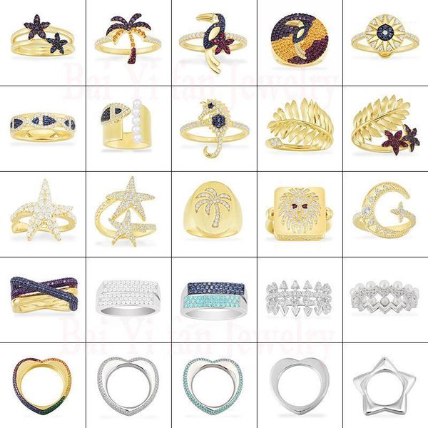 

2020 fashion morocco jewelry new new tropical flower. palm tree. toucan. starfish ring female engagement jewelry romantic gift1, Golden;silver