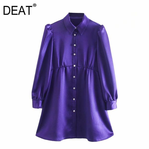 

deat] 2021 spring autumn new fashion turn-down collar single-breasted long sleeve solid color a-line women dress 13u772, Black;gray