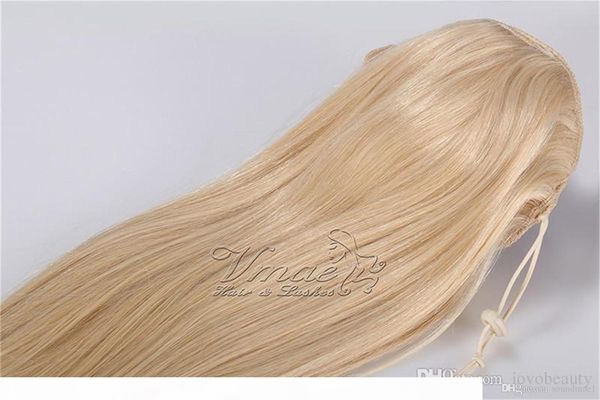 

vmae straight natural 613 brown 120g 14 to 28 inch horsetail tight hole clip in drawstring ponytail human virgin hair extension, Black;brown