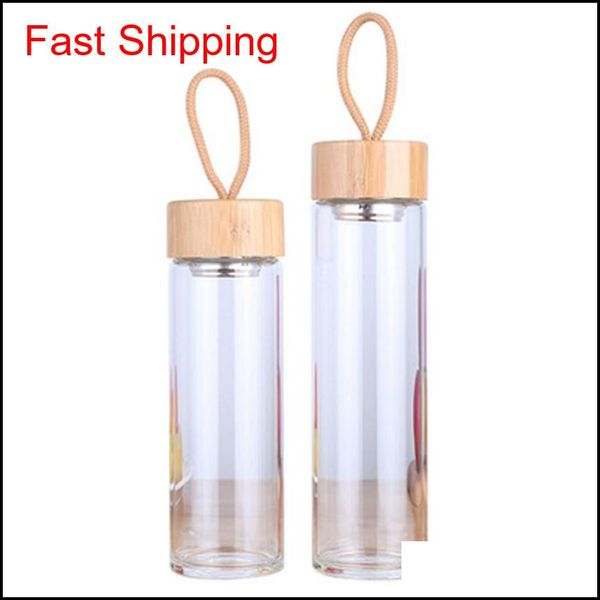 

380ml 450ml man woman glass tea cups monolayer transparent with ropes water bottle bamboo lid qylwzt my_home2010