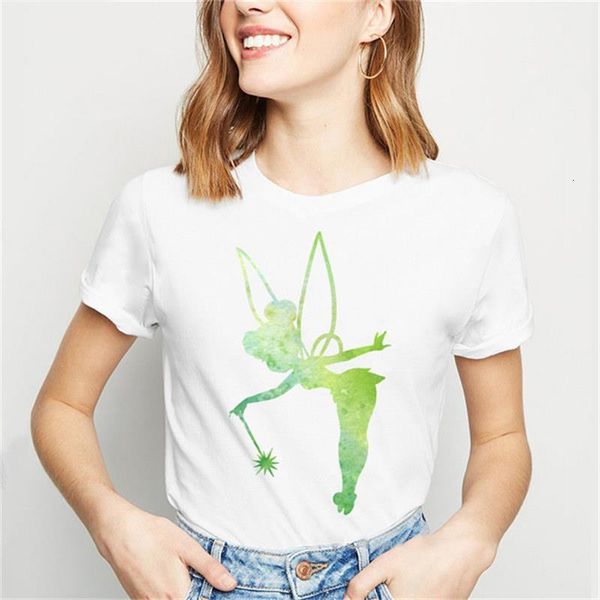 

summer new fashion tshirt women fairy silhouette cartoon fairy print t shirt femme kawaii harajuku casual cotton tee shirt, White