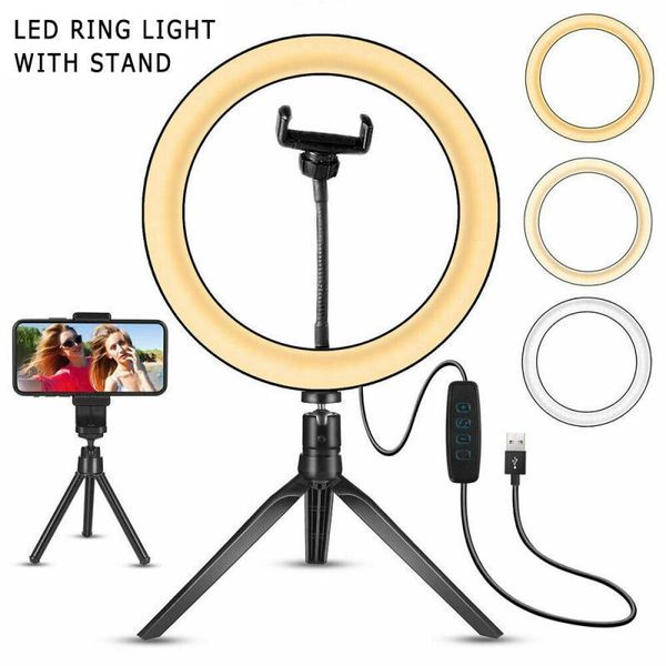 

10 inch led ring light usb interface selfie camera phone studio tripod bracket video different intensity dimmable fill light1