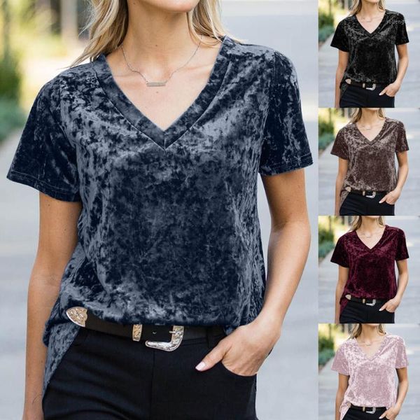 

2020 new fashion velvet blouse shirt plus size casual summer ladies female women short sleeve shirt blusas pullover1, White