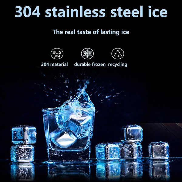 

6pc stainless steel ice cubes reusable chilling stones for whiskey wine metal model ice coffee whisky bar wine creative supplies wmtoth