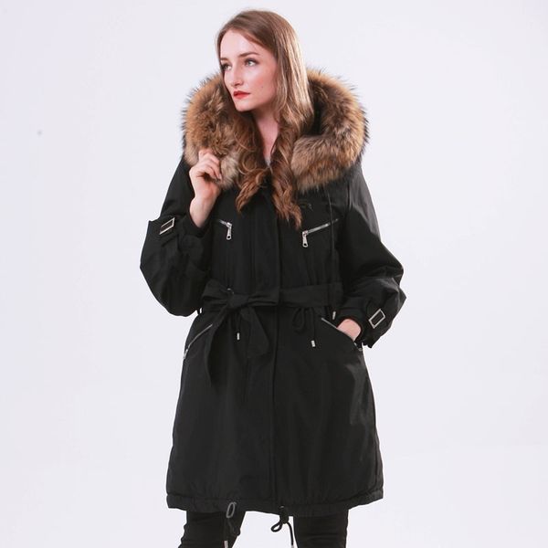 

large natural raccoon fur winter jacket women hooded long parkas for female thick slim down winter coat women waterproof 201110, Black