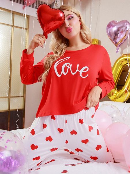 

plus letter & heart print pj set a8wk#, Black;white
