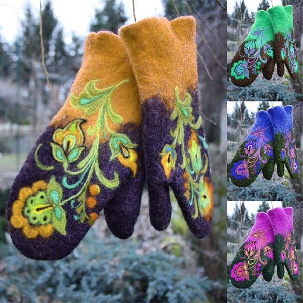 

embroidered gloves winter women warm snow glove leather mittens outdoor lady christmas gift mitten, Blue;gray