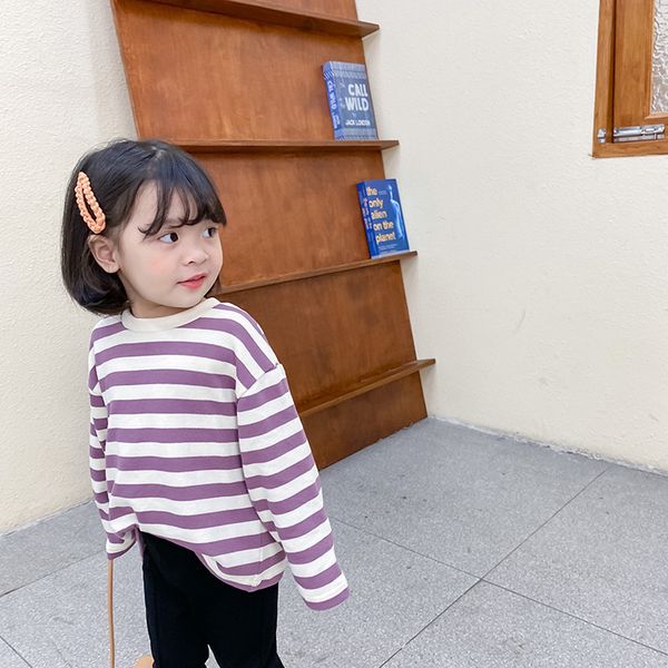 

осенние детские девушки с длинным рукавом свободные полосатые толстовки детские хлопок 3 цвета все-матча топы 201210, Black