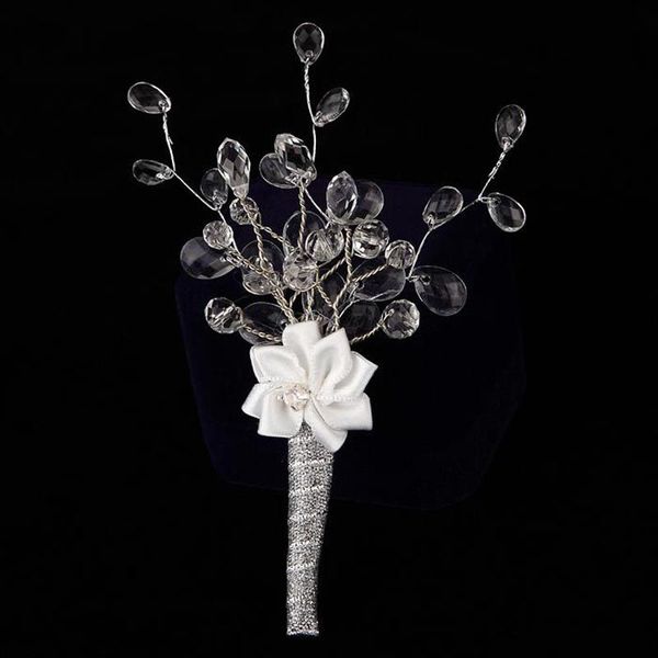 

decorative flowers & wreaths brand handmade clear acrylic beads flower wedding groom groomsman boutonniere buttonhole men suit pin brooch