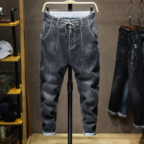 

men's jeans autumn relaxed tapered men streetwear hiphop elastic waist joggers pants man casaul denm big size 40 42,083, Blue