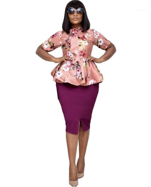 

2020 fashion style summer african women printing two pieces sets and skirts1, Red