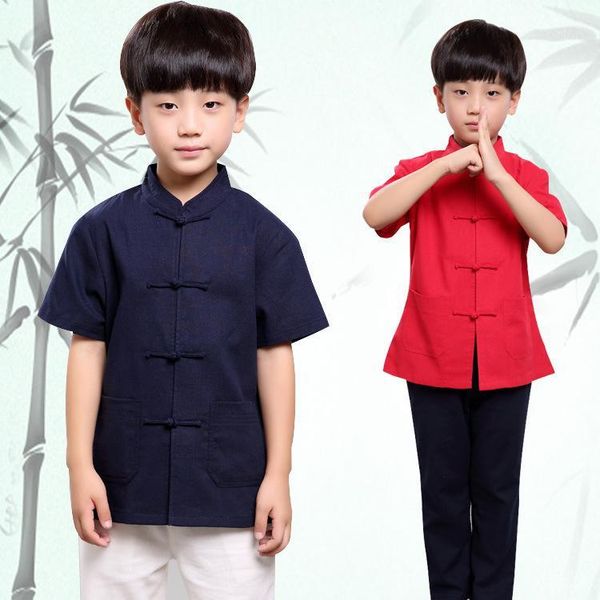 

the children's costume cotton short sleeved boy costume china wind hanfu costumes1, Red