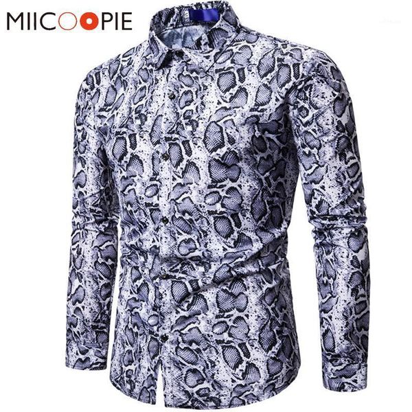 

snake skin printed shirts men dress spring casual slim fit camisa social long sleeve shirt male brand night club streetwear, White;black