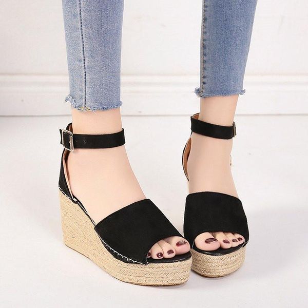 

dropshipping sandals women shoe buckle 8cm heel summer women fashion sandals platform black basic casual size 35-39