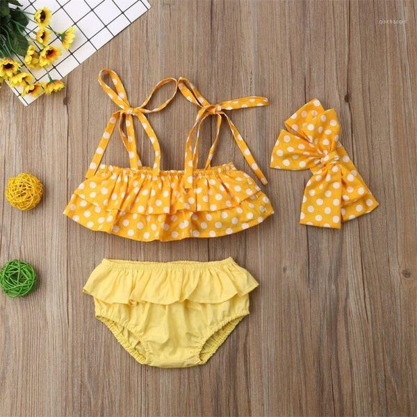 

children's swimwear selling 3 pcs toddler baby girl dot lace bathing suit bikini outfits swimsuit set1