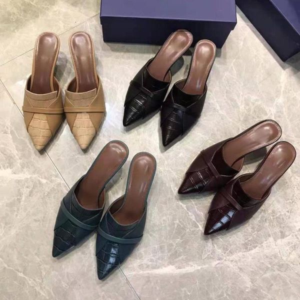 

slippers vallu 2021 summer pointed sweet and spicy leather stitching fashion all-match outdoor casual street shooting king female slipper, Black