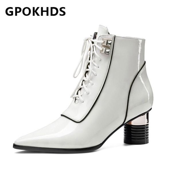 

gpokhds 2021 women ankle boots cow leather winter short plush pointed toe zipper crystal high heels female boots size 40, Black