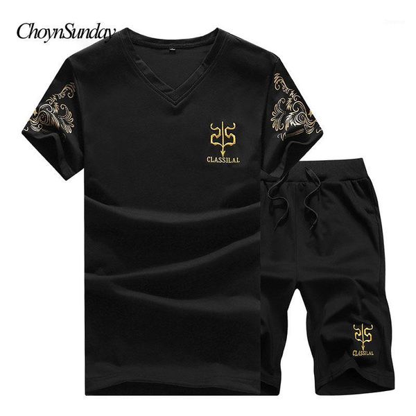 

new mens sportswear track suit casual 2 pcs mens sets clothes slim fit tracksuits joggers sweat suit summer fitness shorts male1, Gray