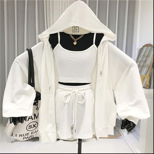 

women 3 piece set zipper hooded casual womens sweatsuit matching sets for women joggers sets 2021 summer sports wear, Gray