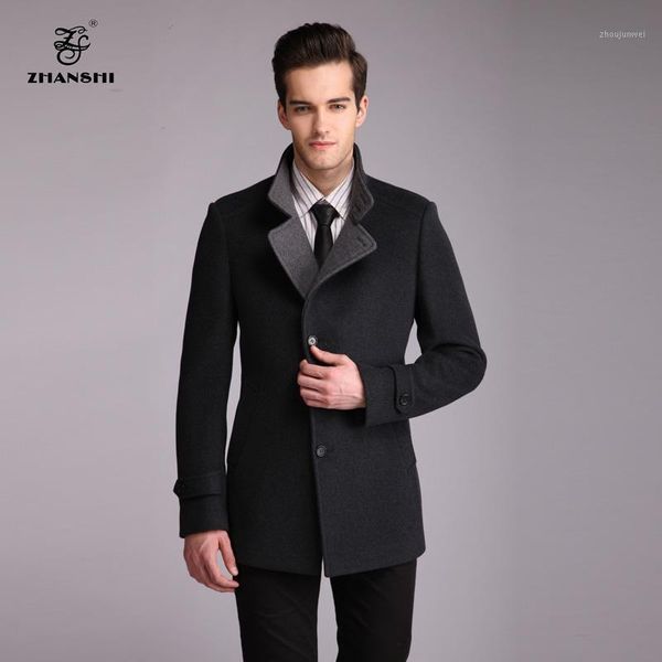 

zhanshi 2016 sell autumn and winter men woolen coat fashion gray wool cashmere blend coat, Black