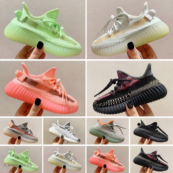 

kanye west 3m reflective infant yecheil kids sneakers static glow green clay trainers big small boy girl children kids shoestoddler, Black