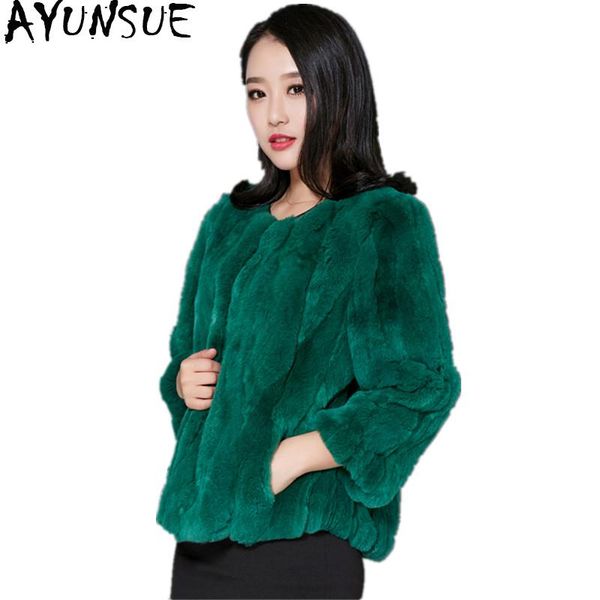 

ayunsue real rex fur coat natural fur 2021 korean fashion autumn winter jacket women genuine coats plus size 116200, Black