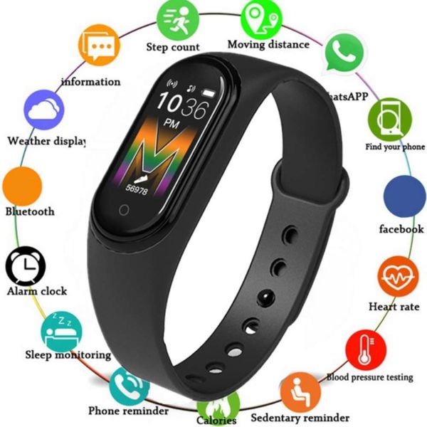 

m5 smart color screen waterproof wristband with heart rate and blood prsure control
