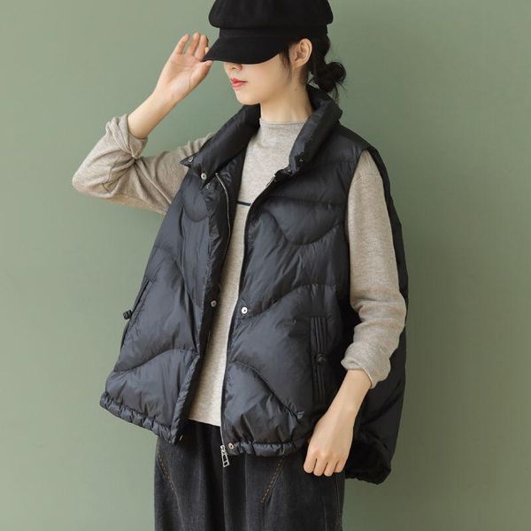 

fashional woman's vest parkas thickened warm clothes women cotton padded short jacket turn-down collar female waistcoat coats, Black;white